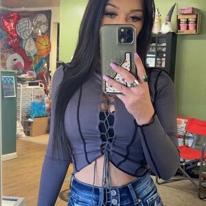 Buckle Charcoal Lace-Up Crop Top